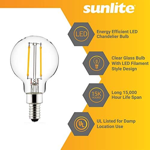 Лампа с нажежаема жичка Sunlite 40959 LED G16.5 в стил глобус, 2,5 W (еквивалент на 25 W), 250 лумена, с регулируема яркост, Основата под канделябр (E12), е посочено в UL, топъл бял 3000 До 6 точки