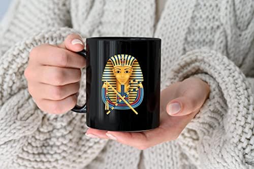 Египетският Цар Тук, Фараон Тутанкамон, Египетски Бог, Подарък Кафе за Рожден Ден, Чаена Чаша, Чаена Чаша, Керамика Чаена Чаша Черен 11 грама