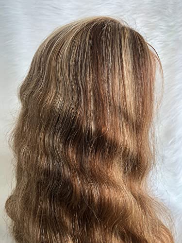Guanyuwigs 13x4 обемна вълна, завързана на перука от човешка коса отпред, прозрачен дантелен перука 4/27 (22 инча)