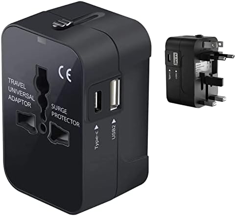 Международен захранващ адаптер USB Travel Plus, който е съвместим с Videocon Thunder + One V50DA, осигурява храна по целия свят за 3 устройства USB TypeC, USB-A за пътуване между САЩ /ЕС /AUS/NZ/UK / КН (черен)