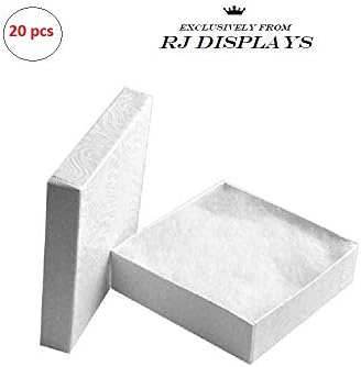 RJ Displays -20 Опаковки за Подаръци и Дребно Кутии За бижута в Бяло с Хлопчатобумажным изпълнен с Размери 3 Х 3 Х 1 инч