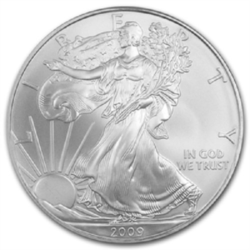 2009-1 Унция американски Сребърен Орел с нисък фиксиран лихвен процент за доставка. 999 тънки сребърни долара, като не се търгуват на монетния двор на САЩ