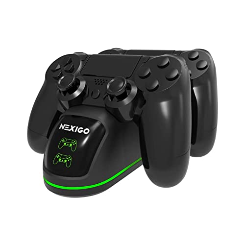 Зарядно устройство NexiGo контролера на PS4, Безжично Зарядно Устройство, Зарядно устройство за бързо зареждане чрез Двойно USB контролера на Playstation 4, зарядно устройство DualShock 4, с led индикатор, Черен