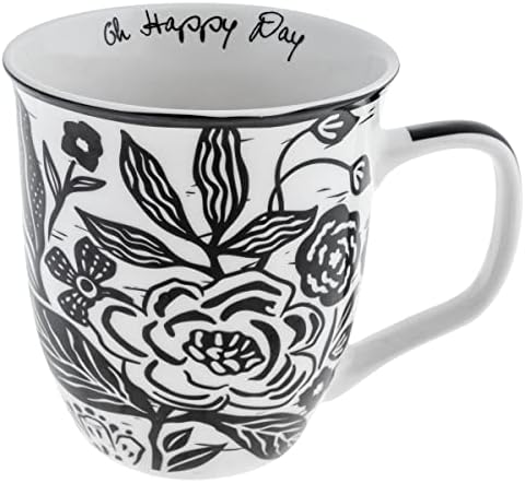 Karma Gifts 16 унции Черно-бяла Чаша в стил Бохо с цветен модел - Скъпа Чаша за кафе и чай - Керамични чаши за Кафе за жени и мъже, в 4.25 x 3,7