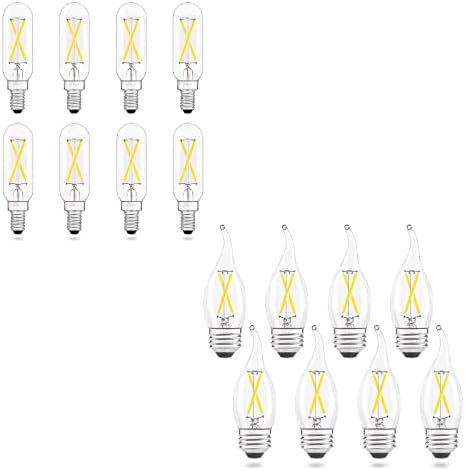 AIELIT 8 Опаковки led крушки с мощност от 2 W T6 E12/CA10 E26, Комплект led крушки с регулируема яркост, Еквивалентна лампа с нажежаема жичка с мощност 25 W, Дневна Бяла светлина 5000 До 200 lm, Прозрачно Стъкло