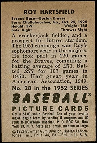 1952 Боуман 28 Рой Hartsfield Бостън Брейвз (Бейзболна картичка), БИВШ Брейвз