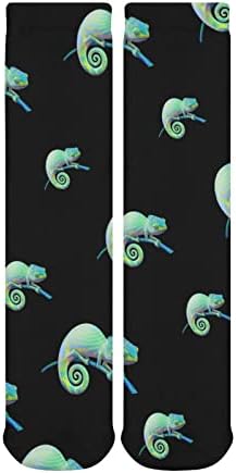 WEEDKEYCAT Ярко-Зелени Дебели Чорапи-Хамелеон, Нов, Забавен Графичен Принт, Ежедневни Чорапи със Средна дължина, за Зимата