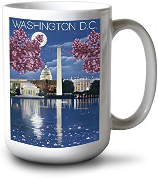 Фенер Press Вашингтон, окръг Колумбия, Нощна сцена (Черна керамична чаша за кафе и чай по 15 унции, може да се мие в миялна машина и микровълнова печка)