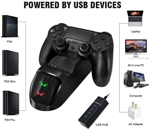 Зарядно устройство за контролер GJWHENS, бързо двойно зарядно устройство, актуализиран led каишка, док-станция за зареждане на контролера с led индикатори, съвместима за PS4/PS4 Slim/PS4 Pro.