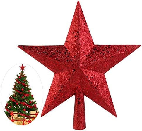 DOITOOL 4,5-инчов Коледа Коледа в цилиндър С Червена Лъскава Мини-Звезда, Коледа Коледа в цилиндър, Звезда, Украси за Коледната Елха, Звезда за Украса на Коледната Елха, Коледен Празник, Домашен Офис