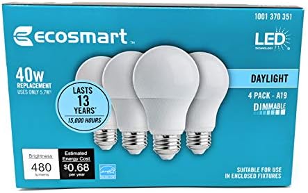 EcoSmart 40 W, Еквивалент на дневна светлина A19 Energy Star + Led лампа с регулируема яркост (4 бр.)
