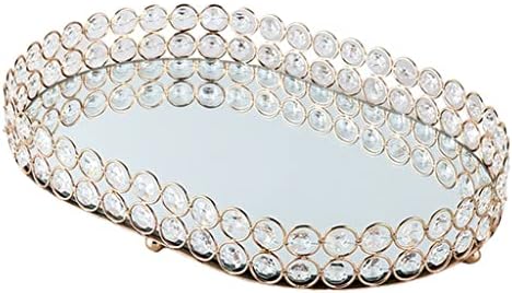 JAHH Златна Кутия За съхранение на Бижута Тава Стъклена Mirror Crystal Козметични Органайзер За Грим Стойка за Декорация на Дома Тенис на Тава за Чинии (Размер: малка)