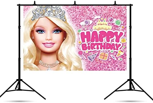Барби Фонове за парти в чест на рождения Ден на момичетата, за да проверите за декорации, Тематични Фотофон за рождения Ден на Барби за Украса на Торта, Банер честит Рожден Ден на Барби, Полиестер 7x5 фута, Розова Барби