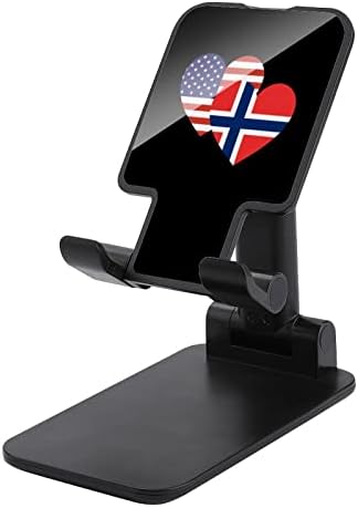 Норвежки-Американски Флаг във формата на Сърце Сгъваема Поставка За Мобилен Телефон С Регулируем Ъгъл на Наклона И Височината на Настолен Притежателя на Таблета