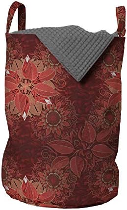 Закопчалка Бордовая чанта за дрехи, Кошмарен Модел под формата на цветя в стил Разцъфнал природен градина, Кошница за дрехи с дръжки, закрывающаяся на шнур, за пране, 13 x 19, Канелено-Коралов Оттенък