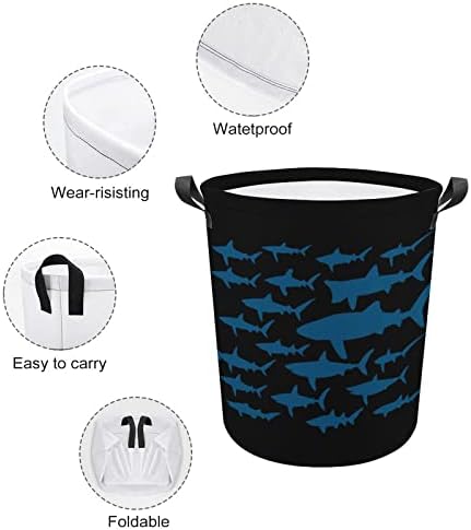 Кошница за дрехи с Морски Риби-Акула Сгъваема Висока Кошница за Дрехи с Дръжки Чанта За Съхранение