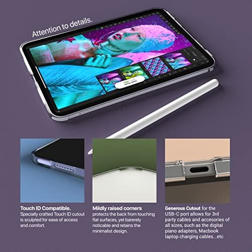 Ултра тънък калъф TineeOwl Arctic за iPad Mini 6 2021, кристално чисти, поддържа зареждане на Apple Молив и Touch ID, броня от TPU (прозрачен)