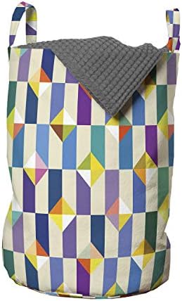 Чанта за дрехи от мозайка Ambesonne с повтарящ се модел в стил ретро с ярки триъгълници и Мащабирани, Кошница за дрехи с дръжки, заключващи на шнур, за пране, 13 x 19, от черупка от яйце, Многоцветен