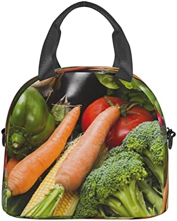 Чанта за обяд с принтом Хранителни Зеленчуци LYNSAY, Лека И Здрава, Регулируема Презрамка, Множество Чанта За Обяд, Преносим Чанта-хладилник