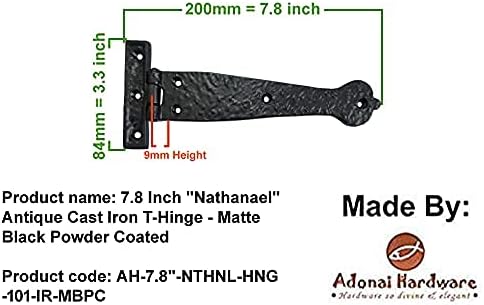 Т-образен контур Adonai Hardware 7,8 инча Nathanael от старинния чугун (идва по 2 броя в опаковка) - Матово-черна с прахово покритие