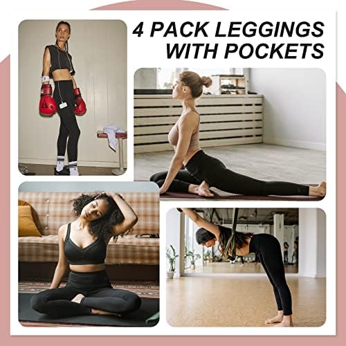 NexiEpoch 4 Опаковки Леггинсов за жени с джобове - Контрол на корема с висока талия за тренировки, Панталони за Джогинг, Йога, Размер Reg & Plus