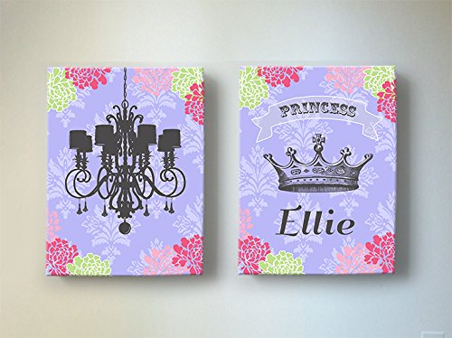 Персонализирани Стенен декор за детска стая принцеси за момичета - Уникален полилей и короната с цветен модел, от които се получават страхотни подаръци за детската душа за спални и стаи за игра - Изберете от дизайнерски