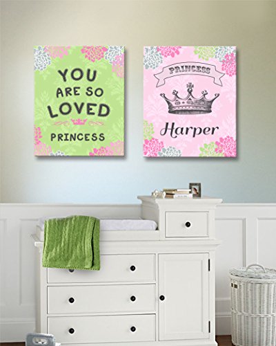 Персонализирани Стенен интериор в стил принцеса с детски стишками за момичета - Ви обичат - Уникална Корона и цветен подарък за детската душа за спални и стаи за игра - Изберете от дизайнерски цветове и размери