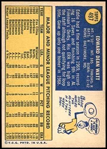 1970 Topps 497 Еди Watt Балтимор Ориолс (Бейзболна карта) в Ню Йорк Ориолс