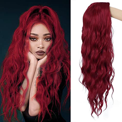 Дълга къдрава вълнообразни вино-червени перуки Beweig за жени, средната част, естествено изглеждащ перука от синтетични влакна за cosplay, огнеупорни взаимозаменяеми перука