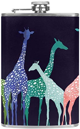 Фляжка за алкохол от Неръждаема Стомана Запечатани с Фуния 7,7 унция в Кожа Джоба една Чудесна Идея за подарък Фляжка - Цветен Модел под формата на Жираф