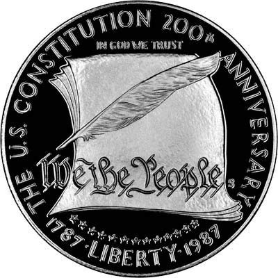 Монетен двор на САЩ, 1987 г., Доказателство за Конституцията Незабравим Сребърен долар DCAM $1 Скъпоценен Камък Блестящо Доказателство Монетен двор на САЩ