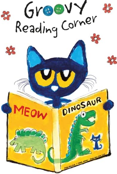 Стикер за кътче за четене с Котка Пит – Vinyl Стикер за детска Книжен ъгъл | Декор на класната стая - (14 x 20)