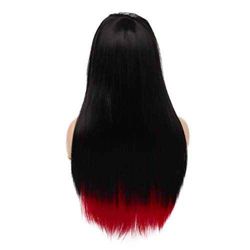 Дълги червено-черна перука Baruisi, копринена директен синтетична термостойкая бретон настрани, костюм за Хелоуин, перуки за жени