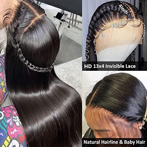 Перуки от човешка коса на дантели 13X4 директни перуки, изработени от човешка коса на дантели за черни жени Перука от дълга права коса 180 плътност (28 инча)