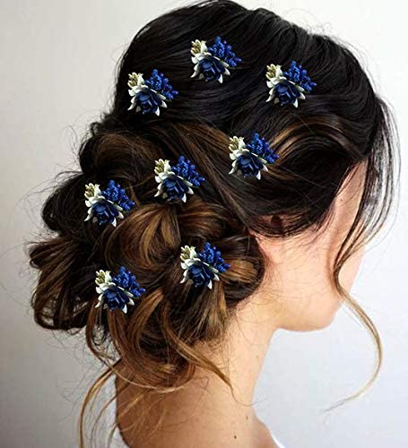 Kalyanis Женски, за момичета, женски щипки за коса, щипки за коса, прически, изкуствени цветя, аксесоари за сватби, булка, синьо
