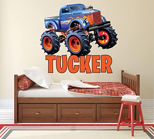 Стикер на Чудовище Трак - боядисани стени с името за деца - Стикери за Стена с Потребителски име за Спални Момчета - Персонални Стенно изкуство Monster Truck