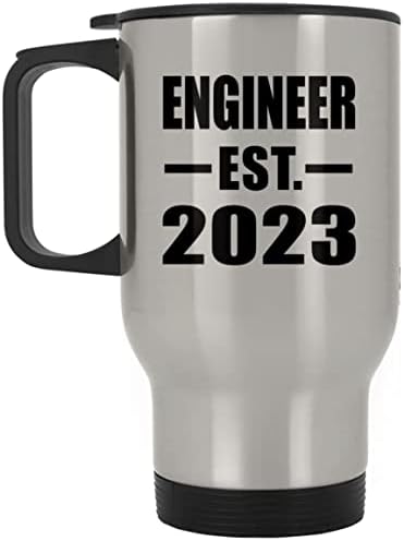 Designsify Engineer Създаден EST. 2023, Сребърен Пътна Чаша 14 грама, на Изолиран Чаша от Неръждаема Стомана, Подаръци за рожден Ден, Годишнина, Коледа, Деня на Бащи и Майки