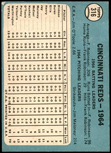 1965 Topps # 316 Maya Отборът на Синсинати Редс (Бейзболна картичка) VG/БИВШИ Червени