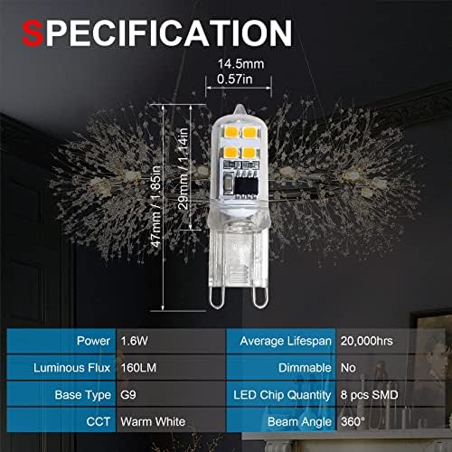 Led лампа OLÉ Lighting G9 1,6 W, Топло бяла led лампа 2700 До 180 Lm, led крушка G9 120 В, ъгъл на лъча 360 °, Без трептене, без регулиране на яркостта, Энергосберегающая крушка G9, крушка (5 оп?