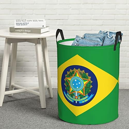 Кошница за Дрехи С Бразилски Флаг, Кръгли Органайзер За Играчки, Сгъваема Кошница За Дрехи За Спални, Кошница За Баня